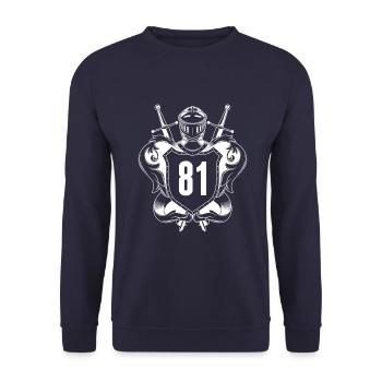 81 Zahl Wappen - Unisex Pullover - Navy - Vorne - Alina (178cm) & Michal (187cm)