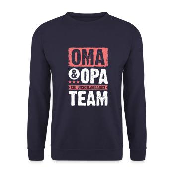 oma und opa team - Unisex Pullover - Navy - Vorne - Alina (178cm) & Michal (187cm)