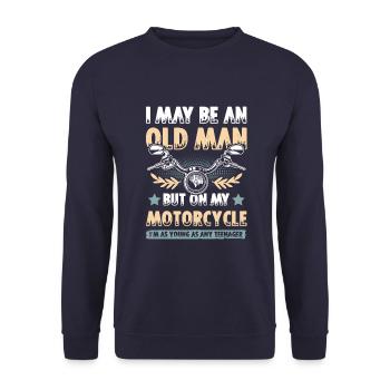 Motorcycle old man - Unisex Sweatshirt - navy - Front - Alina (178cm) & Michal (187cm)