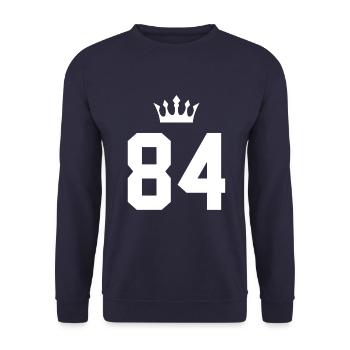 84 Zahl Krone - Unisex Pullover - Navy - Vorne - Alina (178cm) & Michal (187cm)