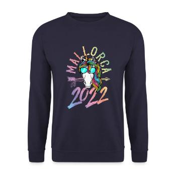 mallorca 2022 einhorn bunt - Unisex Pullover - Navy - Vorne - Alina (178cm) & Michal (187cm)