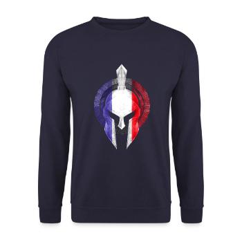 Spartan Helmet France Flag - Unisex Sweatshirt - navy - Front - Alina (178cm) & Michal (187cm)