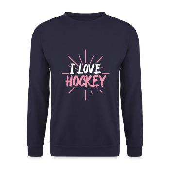 I love hockey - Unisex Sweatshirt - navy - Front - Alina (178cm) & Michal (187cm)