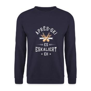Apres Ski Eskalation Lustig - Unisex Pullover - Navy - Vorne - Alina (178cm) & Michal (187cm)