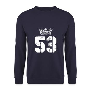 53 Zahl Krone - Unisex Pullover - Navy - Vorne - Alina (178cm) & Michal (187cm)