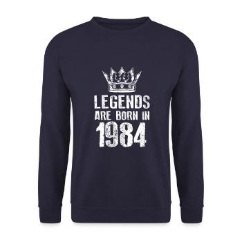 1984 legends born in - Unisex Pullover - Navy - Vorne - Alina (178cm) & Michal (187cm)