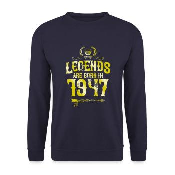 1947 legends born in - Unisex Pullover - Navy - Vorne - Alina (178cm) & Michal (187cm)