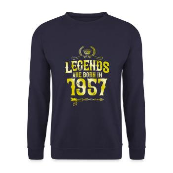 1957 legends born in - Unisex Pullover - Navy - Vorne - Alina (178cm) & Michal (187cm)
