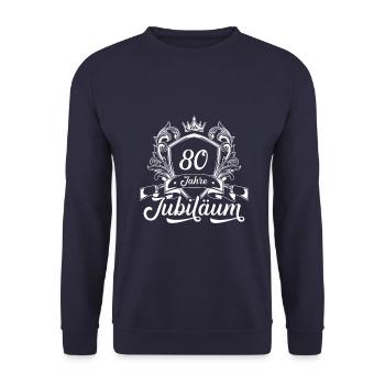 80 Zahl Kranz - Unisex Pullover - Navy - Vorne - Alina (178cm) & Michal (187cm)