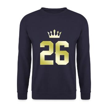26 Zahl Krone - Unisex Pullover - Navy - Vorne - Alina (178cm) & Michal (187cm)