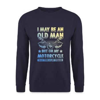 Motorcycle old man - Unisex Sweatshirt - navy - Front - Alina (178cm) & Michal (187cm)