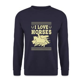 I love Horses - Unisex Pullover - Navy - Vorne - Alina (178cm) & Michal (187cm)