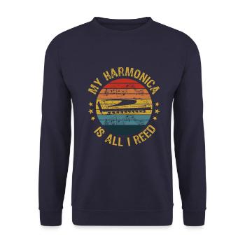 My Harmonica Is All I Reed Harmonica Player Gift - Unisex Pullover - Navy - Vorne - Alina (178cm) & Michal (187cm)