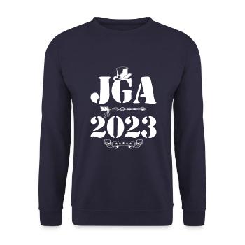 Jga 2023 Junggesellenabschied - Unisex Pullover - Navy - Vorne - Alina (178cm) & Michal (187cm)