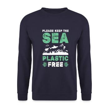 plastik save the ocean - Unisex Pullover - Navy - Vorne - Alina (178cm) & Michal (187cm)