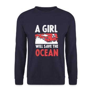 Save the Ocean Girl - Unisex Sweatshirt - navy - Front - Alina (178cm) & Michal (187cm)