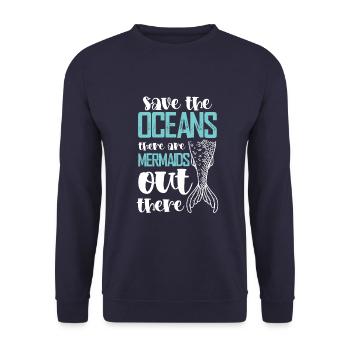 save the ocean meerjungfrau - Unisex Pullover - Navy - Vorne - Alina (178cm) & Michal (187cm)
