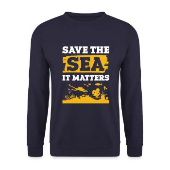save the ocean spruch - Unisex Pullover - Navy - Vorne - Alina (178cm) & Michal (187cm)