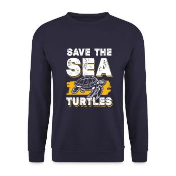 Sauvons la tortue de l’océan - Sweat-shirt Unisexe - marine - Devant - Alina (178cm) & Michal (187cm)