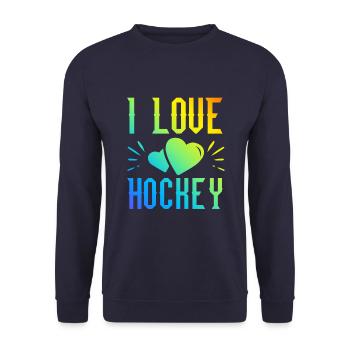 I love hockey - Unisex Sweatshirt - navy - Front - Alina (178cm) & Michal (187cm)