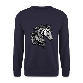 Pferd Portrait - Unisex Pullover - Navy - Vorne - Alina (178cm) & Michal (187cm)