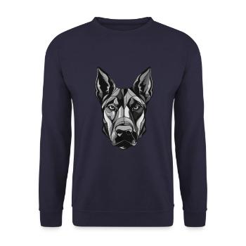 Doberman Hund Portrait - Unisex Pullover - Navy - Vorne - Alina (178cm) & Michal (187cm)