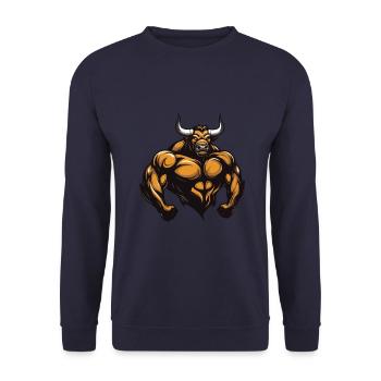 Bulle Stier Muskeln Workout Gym - Unisex Pullover - Navy - Vorne - Alina (178cm) & Michal (187cm)
