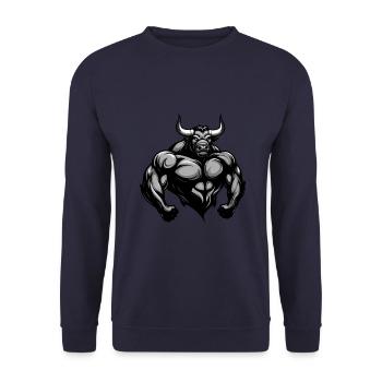 Bulle Stier Muskeln Workout Gym - Unisex Pullover - Navy - Vorne - Alina (178cm) & Michal (187cm)