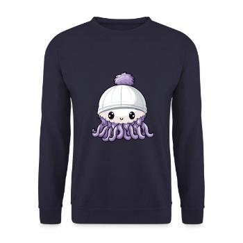 Octopus Bande dessinée de poulpe d’hiver - Sweat-shirt Unisexe - marine - Devant - Alina (178cm) & Michal (187cm)