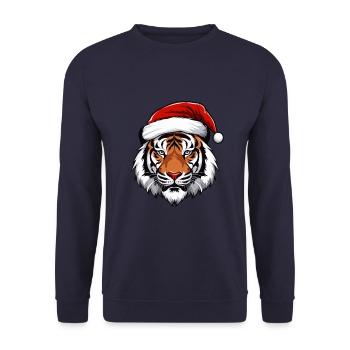 Tiger Kopf Weihnachten Christmas - Unisex Pullover - Navy - Vorne - Alina (178cm) & Michal (187cm)