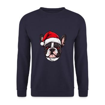 Tête de chien bouledogue français Noël Noël - Sweat-shirt Unisexe - marine - Devant - Alina (178cm) & Michal (187cm)