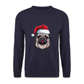 Pug Hund Mops Weihnachten Kopf - Unisex Pullover - Navy - Vorne - Alina (178cm) & Michal (187cm)