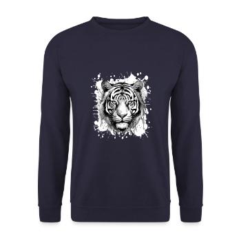 Tiger Kopf Porträt Tier - Unisex Pullover - Navy - Vorne - Alina (178cm) & Michal (187cm)