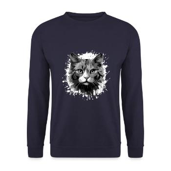 Katze Symbol Kopf Porträt Tier - Unisex Pullover - Navy - Vorne - Alina (178cm) & Michal (187cm)