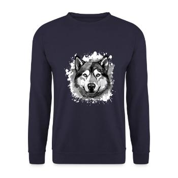 Husky Chien Tête Portrait Animal - Sweat-shirt Unisexe - marine - Devant - Alina (178cm) & Michal (187cm)