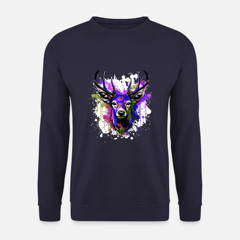Hirsch Kopf Porträt Bunt - Unisex Pullover - Navy