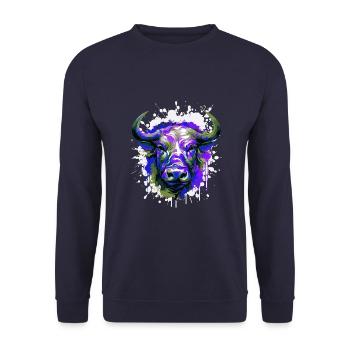 Tête de taureau Portrait Animal Taureau Coloré - Sweat-shirt Unisexe - marine - Devant - Alina (178cm) & Michal (187cm)