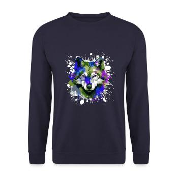 Wolf Head Portrait Colorful - Unisex Sweatshirt - navy - Front - Alina (178cm) & Michal (187cm)