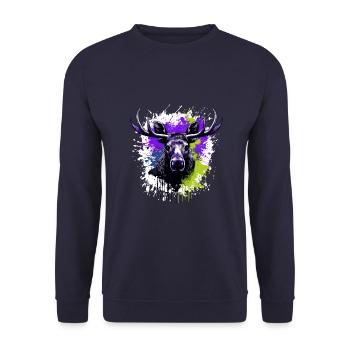 Moose Head Portrait Colorful - Unisex Sweatshirt - navy - Front - Alina (178cm) & Michal (187cm)
