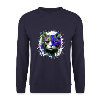 Katze Symbol Kopf Porträt Bunt - Unisex Pullover - Navy - Vorne - Alina (178cm) & Michal (187cm)