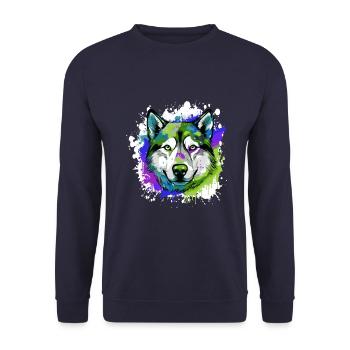 Portrait de tête de chien husky coloré - Sweat-shirt Unisexe - marine - Devant - Alina (178cm) & Michal (187cm)