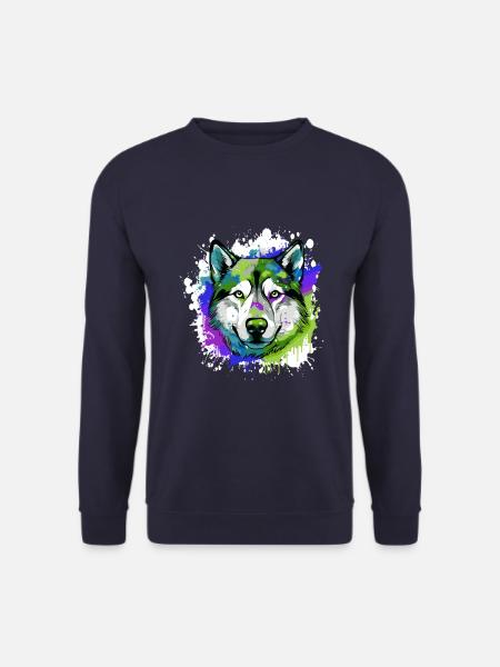 Husky Hund Kopf Porträt Bunt - Unisex Pullover - Navy