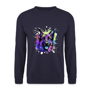German Shepherd Dog Head Portrait Colorful - Unisex Sweatshirt - navy - Front - Alina (178cm) & Michal (187cm)