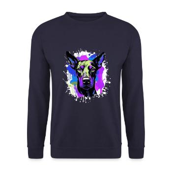 Doberman Dog Head Portrait Colorful - Unisex Sweatshirt - navy - Front - Alina (178cm) & Michal (187cm)