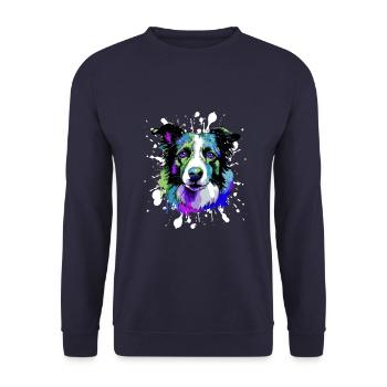 Border Collie Chien Tête Portrait Coloré - Sweat-shirt Unisexe - marine - Devant - Alina (178cm) & Michal (187cm)