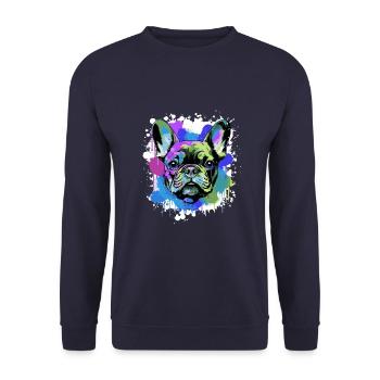 Französische Bulldogge Hund Bunt Porträt - Unisex Pullover - Navy - Vorne - Alina (178cm) & Michal (187cm)