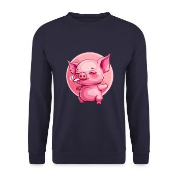 Schwein CRaucher Smoke Joint - Unisex Pullover - Navy - Vorne - Alina (178cm) & Michal (187cm)