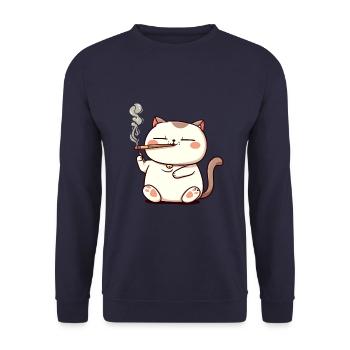 Katze Raucher Smoke Joint - Unisex Pullover - Navy - Vorne - Alina (178cm) & Michal (187cm)