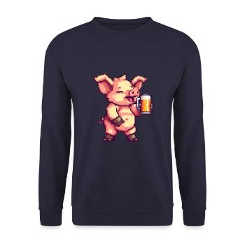 Schwein Bier Party Lustig - Unisex Pullover - Navy - Vorne - Alina (178cm) & Michal (187cm)