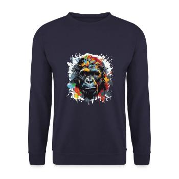 Gorilla Pop Art Head - Unisex Sweatshirt - navy - Front - Alina (178cm) & Michal (187cm)